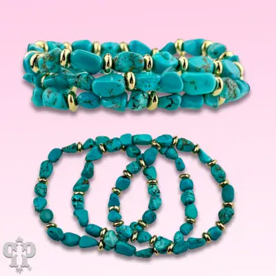 Turquoise and 18k Gold Dipped Bracelet Set