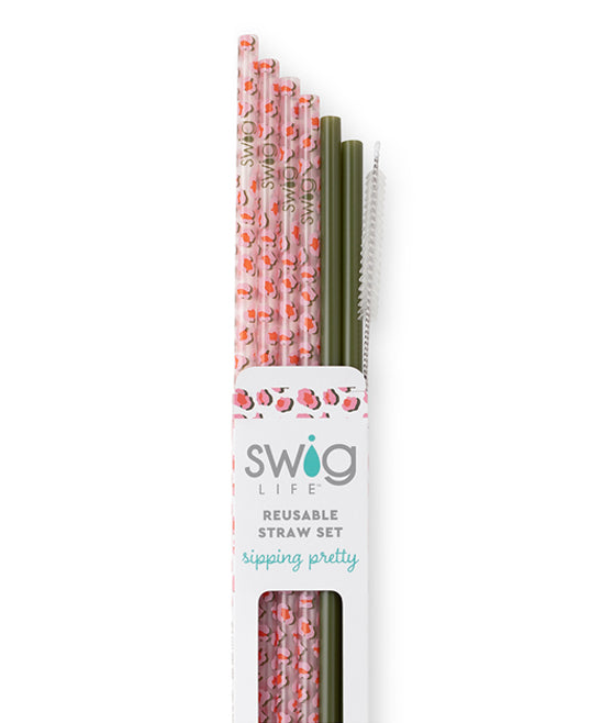 Swig Life Women's Straws on - Pink on the Prowl Reusable Straw - Set of Six