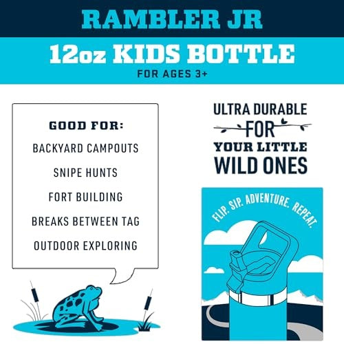 Yeti Rambler Jr 12oz Kids Water Bottle with Straw Cap Big Wave Blue