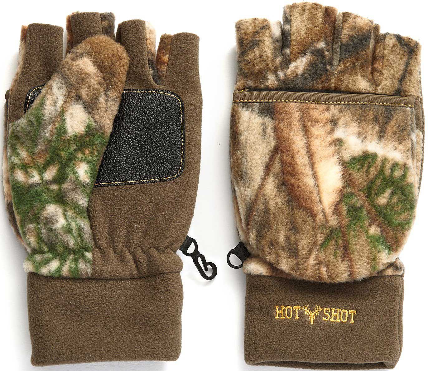 HOT SHOT Men Camo Bulls-Eye Fleece Pop-Top Mittens Realtree Edge Outdoor Hunting Camouflage