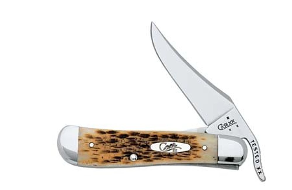 Amber Bone Peach Seed Jig RussLock Pocket Knife