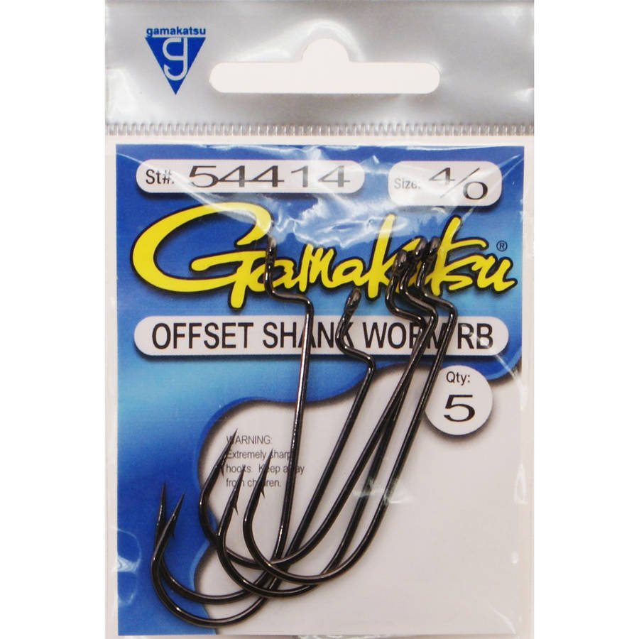 Gamakatsu Offset Shank Round Bend Worm Fish Hooks Size 4/0 NS Black