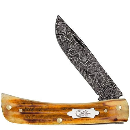 Case Xx Knives Sodbuster Jr Jigged Burnt Goldenrod Bone 52421 Damascus Pocket Knife