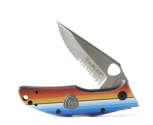 ARIAT Western Knife Serrated 3" Blade Folding Knife Serape Clip Multi-Color Handle A710012197-S