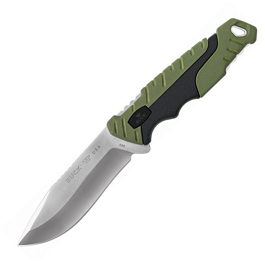 Buck 656 Pursuit Large Fixed Blade Hunting 4.5 Drop Point 420HC Stainless Steel Blade Nylon Handle Black & Green