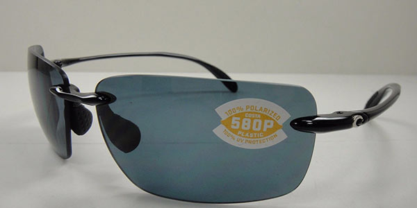 Costa Del Mar Men S Gulf Shore Polarized Rectangular Sunglasses Shiny Black/Grey Polarized-580P 66 Mm