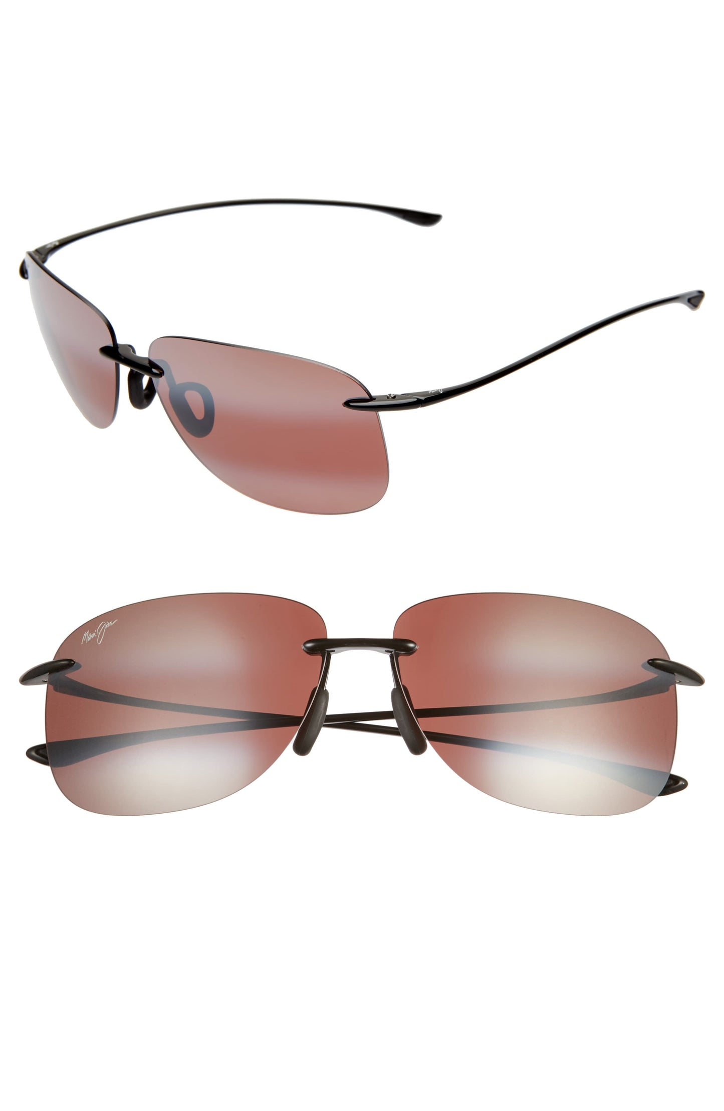 Hikina Polarized Rimless Sunglasses, Gloss Black/Maui Rose - Maui Jim Golf