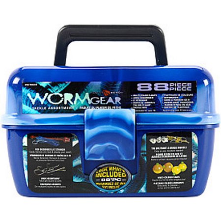 South Bend Worm Gear 88-Piece Loaded Fishing Tackle Box Blue