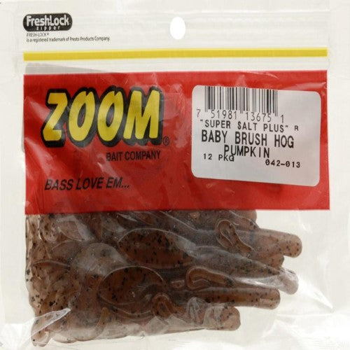 Zoom Baby Brush Hog Freshwater Fishing Soft Bait for Bass Pumpkin 4 12-pack