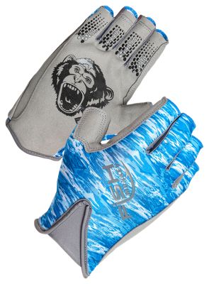 Fish Monkey Pro 365 Guide Glove Exposed Finger Non Slip Synthetic Leather Palm Quick Dry Breathable Fabric Blue Water Camo M