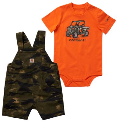 Carhartt Short-Sleeve Bodysuit and Canvas Camo Shortalls Set for Baby Boys