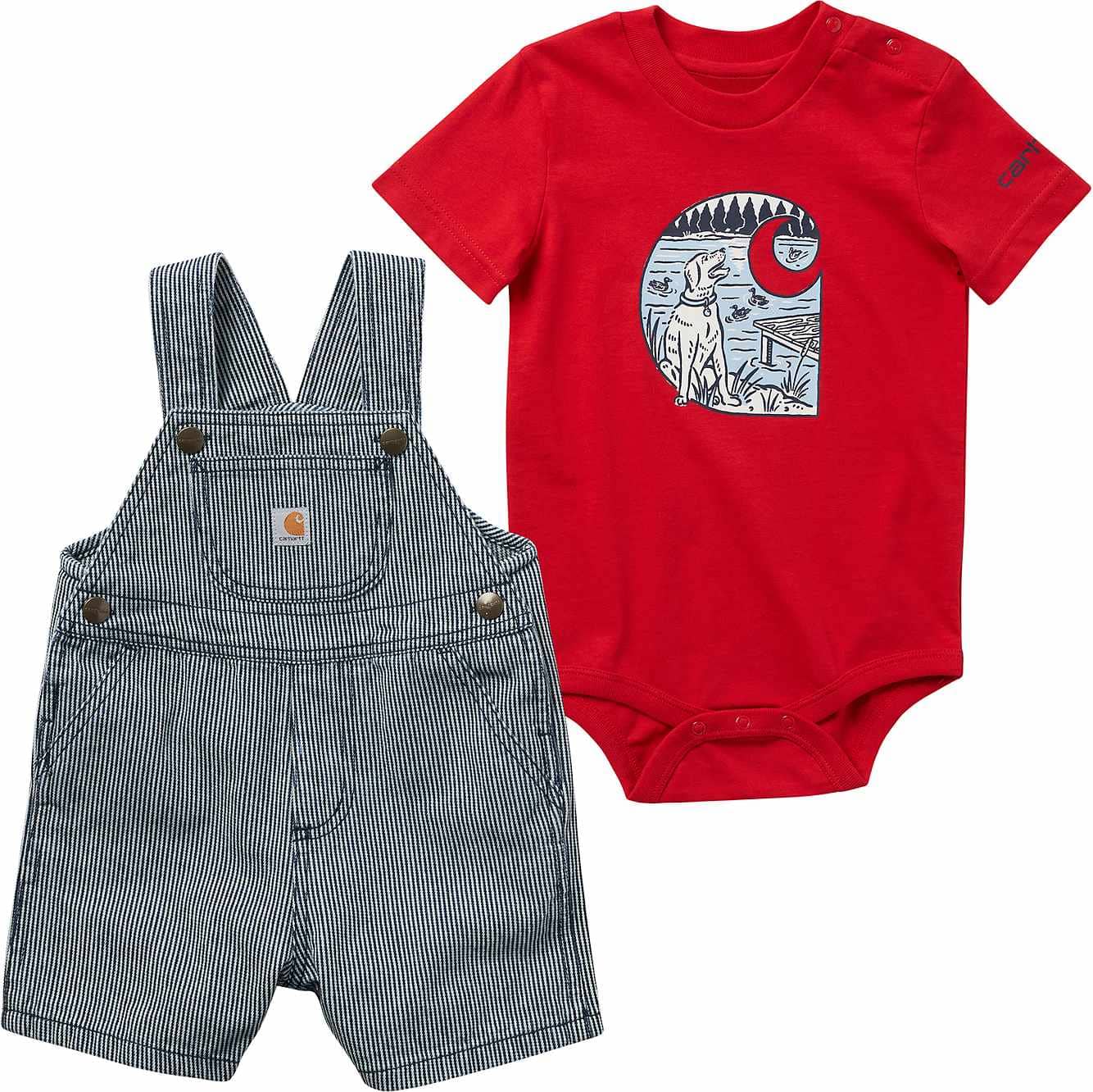 Carhartt 2-Piece Short Sleeve Bodysuit & Ticking Stripe Shortall Set