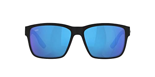 Costa Del Mar Men S Paunch Square Sunglasses Black/Polarized Blue Mirrored 580G 57 Mm