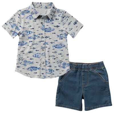 Carhartt Fish-Print Short-Sleeve Button-Down Shirt and Denim Shorts Set for Boys