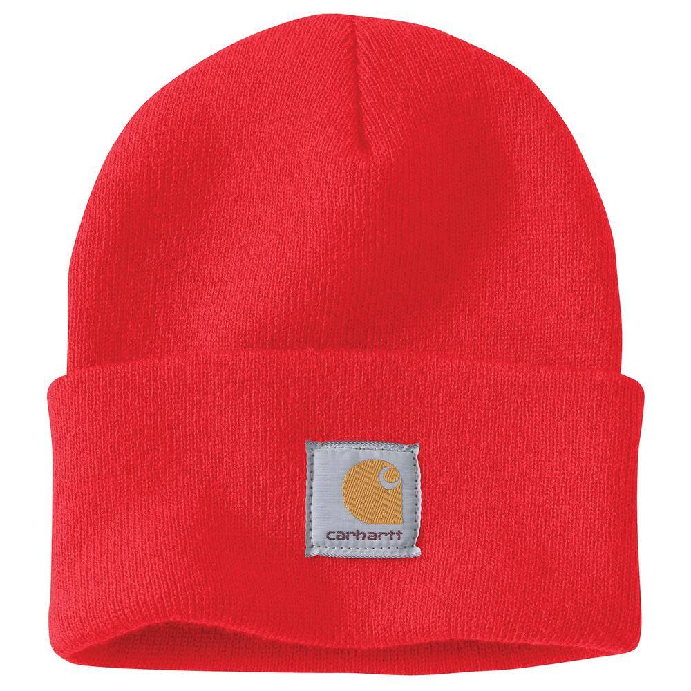 Carhartt Limited Edition Fire Red Watch Hat Cuffed Beanie Acrylic Knit Warm Unisex Winter Cap Hat Adult Beanie