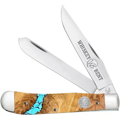 Whiskey Bent Knives Trapper Folding Knife Slip Joint 440 Steel Blade 4.125in Closed Length Acrylic Handle Turquoise River WB11-14