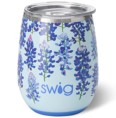 Swig Life 14oz Stemless Wine Cup | Insulated Stainless Steel Wine Tumbler | Bluebonnet
