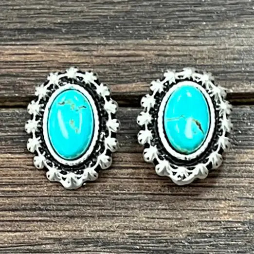 ISAC - 10mm Oval Turquoise Stud Earrings