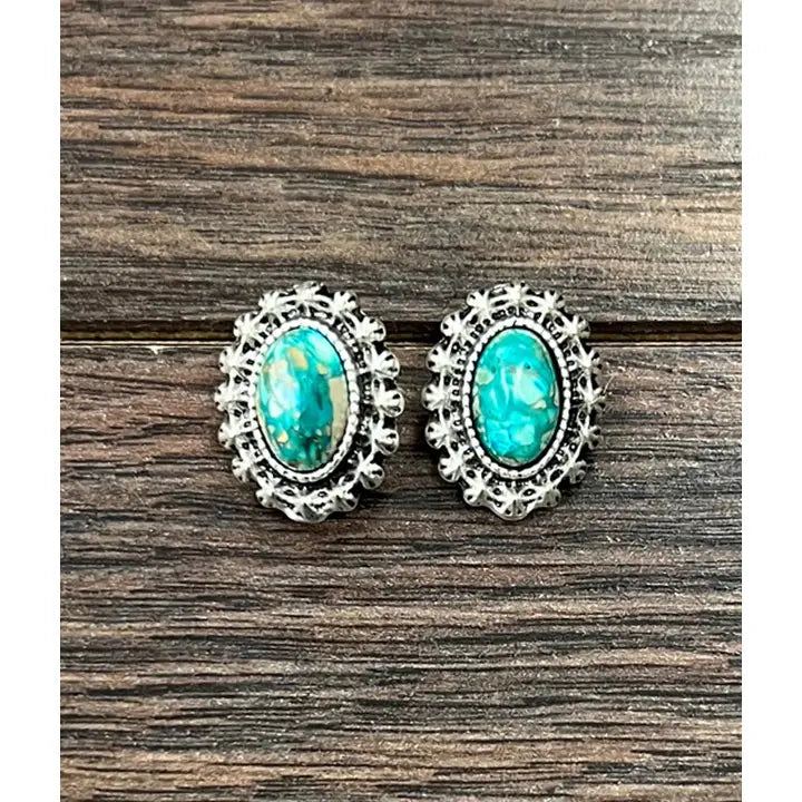 ISAC Trading Inc - Oval Gemstone Stud Earrings