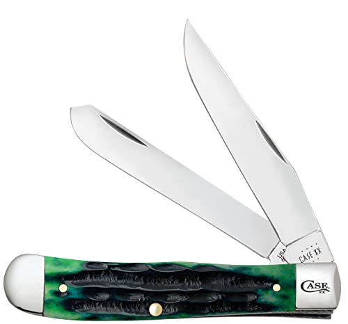 CASE 75830 2x Stainless Blade Green Bone Handle Trapper Knife