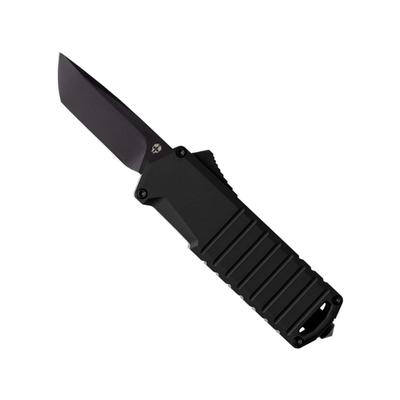 Tekto A2 Badger Automatic Folding Knives 1.85in D2 Steel Fine Edge Tanto Black Handle 6061-T6 Aluminum Black A2ST6BKD2BK2A1