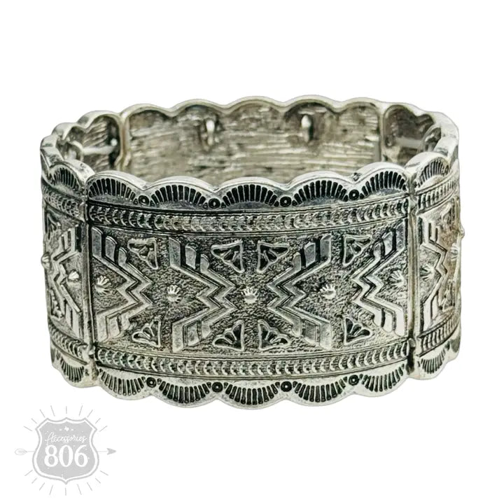 Pink Panache - Western Silver Etched Cuff Bracelet