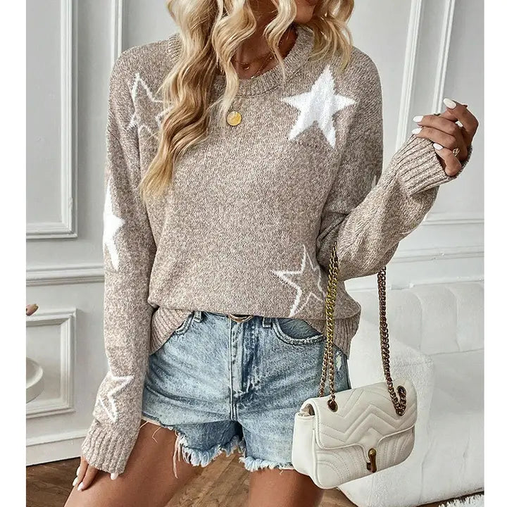 Lily - Five-Pointed Star Long-Sleeved Pullover Sweater