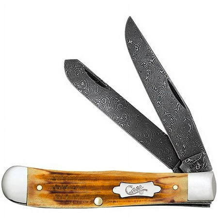 Case Xx Knives Trapper Jigged Burnt Goldenrod Bone 52420 Damascus Pocket Knife