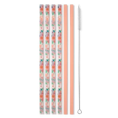 Swig Life Reusable Straws Full Bloom + Coral Tall Straw Set & Cleaning Brush