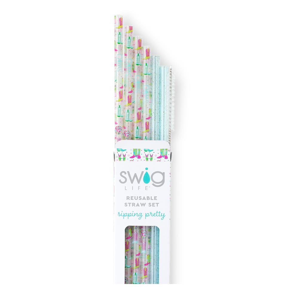 Swig - Disco Cowgirl + Aqua Glitter Reusable Straw Set
