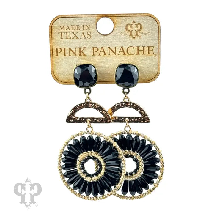 Pink Panache - Modern Circle Earring, Austrian Crystal - Black