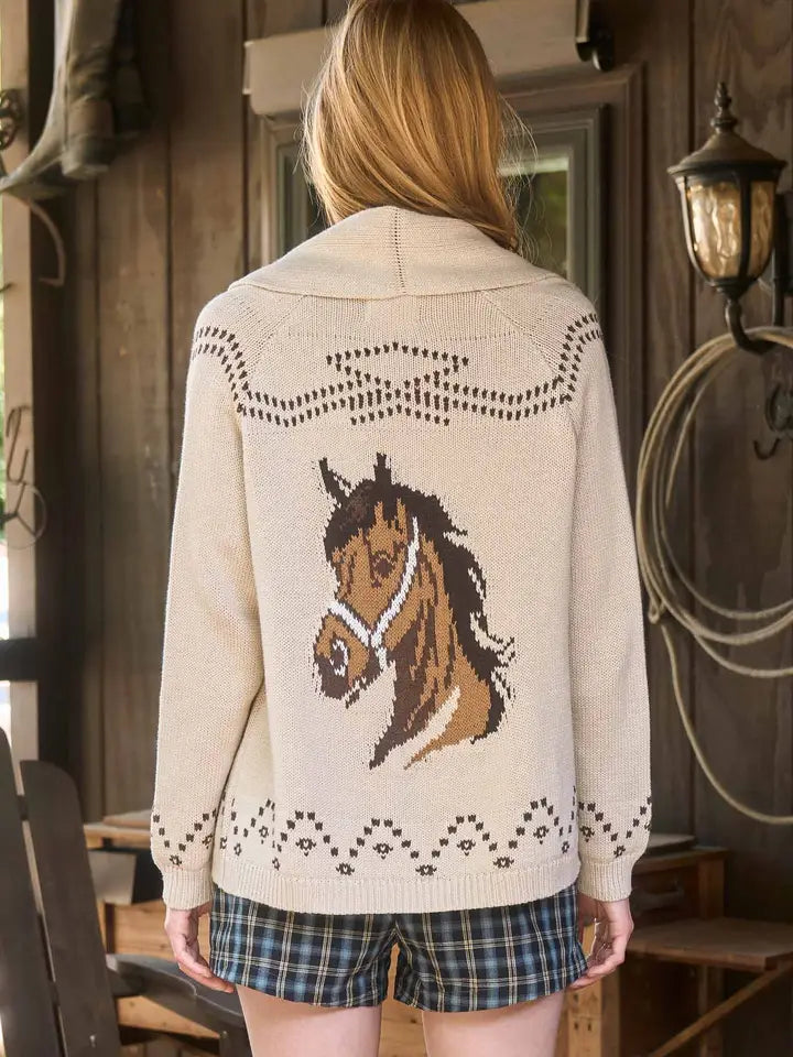 Blu Pepper - Horse Jacquard Shawl Knit Cardigan