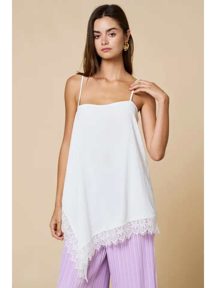 Lalavon - Cami Lace Trim Top