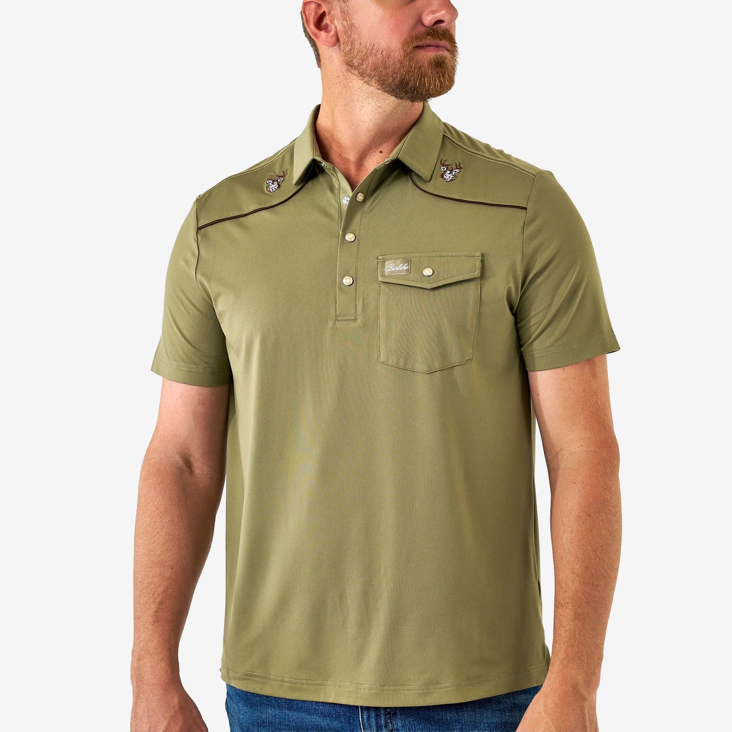 BURLEBO - Pearl Snap Performance Polo - Whitetail Deer - Green