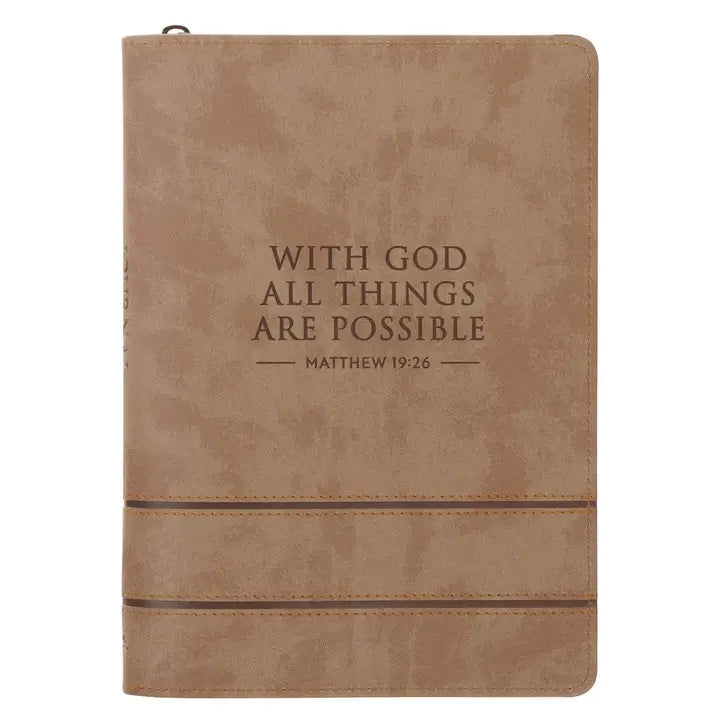 Christian Art Gifts - Journal Classic Zip Taupe All Things Are Possible Matt 19:26