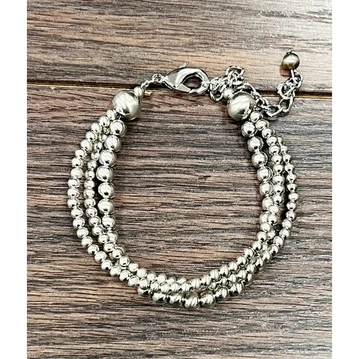 3-strand Silver Navajo Bead Adjustable Bracelet
