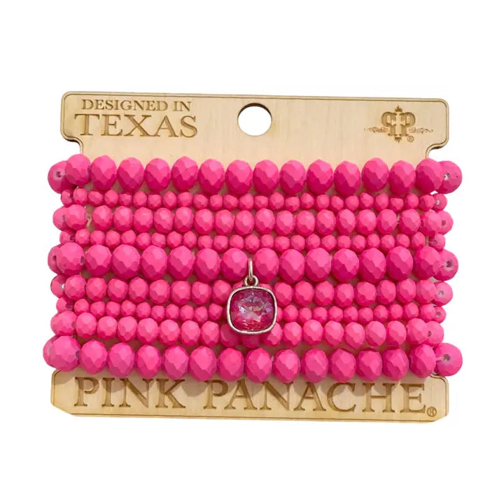 Hot Pink Faceted Bead Bracelet Stack, Austrian Crystal