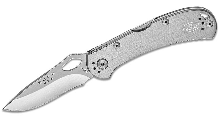 Buck 722 SpitFire Folding Knife 3-1/4" Plain Blade, Gray Aluminum Handles, Lockback - 7449