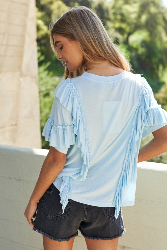 J.NNA - Round Neck V Ruffle Knit Top
