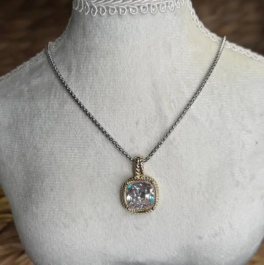 Ruby River Wholesale, LLC - 2 Tone Necklace with Square Crystal