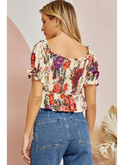Floral Print Smocked Top