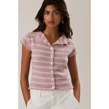 Le Lis - High Neck Button Down Stripe Sweater