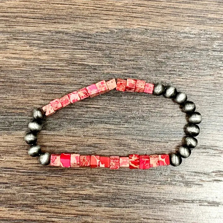 Handmade Navajo Bead, Gemstone Stretch Bracelet