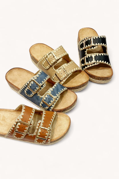 Stitched Edge Double Strap Slip-On Sandal