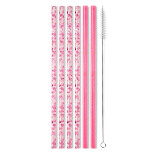 Swig Life Reusable Straws Let's Go Girls + Pink Glitter Tall Straw Set & Cleaning Brush