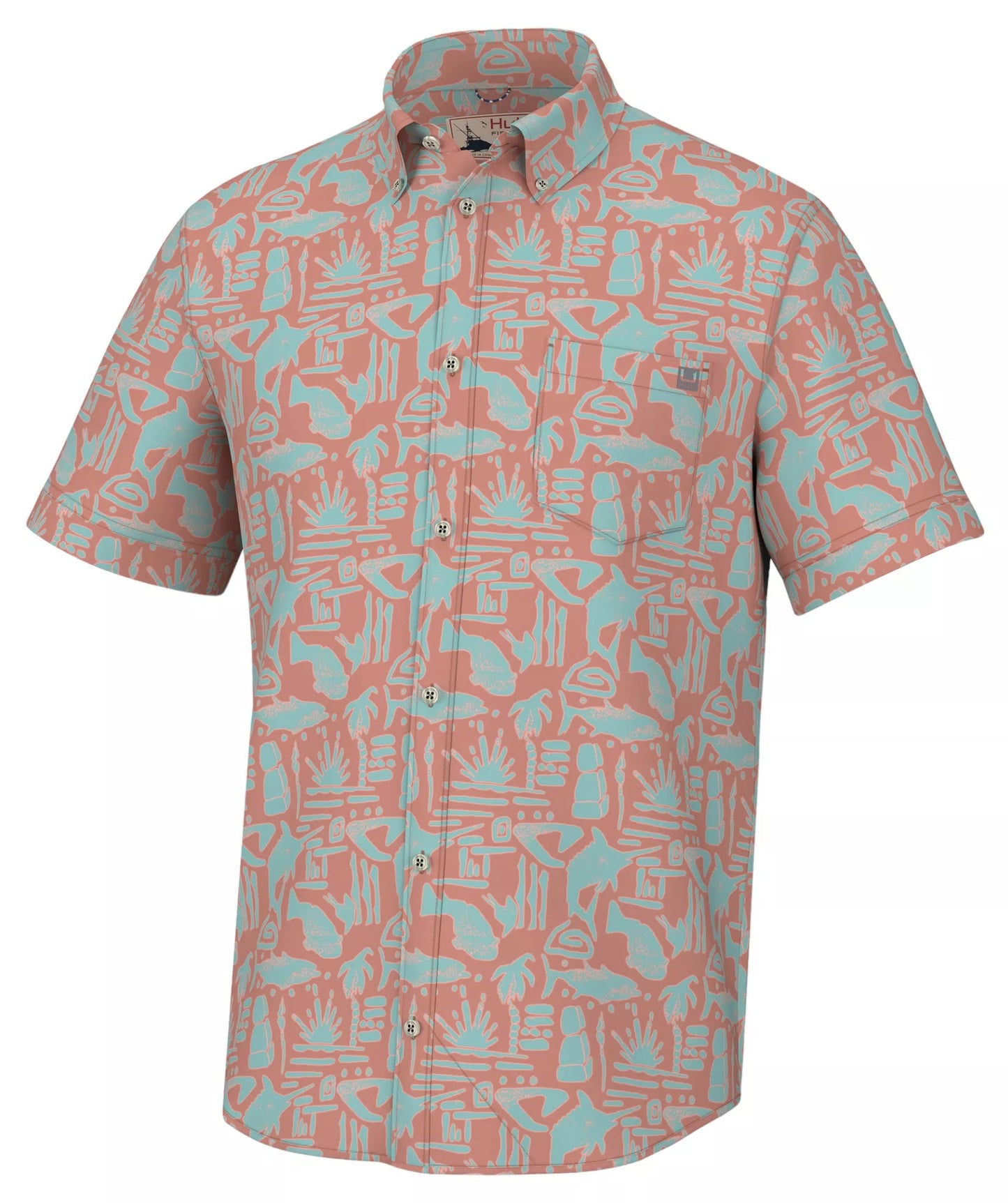 HUK Men's Tiki Beach Kona Button-Down Shirt