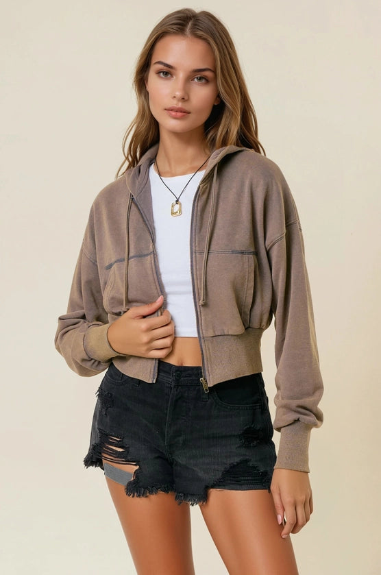 Doe and Rae - Vintage Zip-Up Hoodie