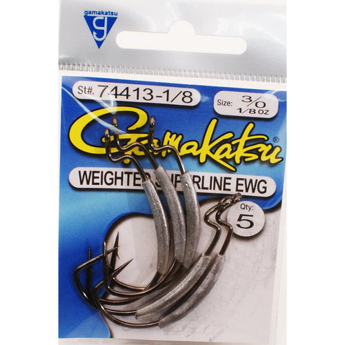 Gamakatsu Superline EWG Weighted Worm Hook  Size 3/0  1/8oz  5pk