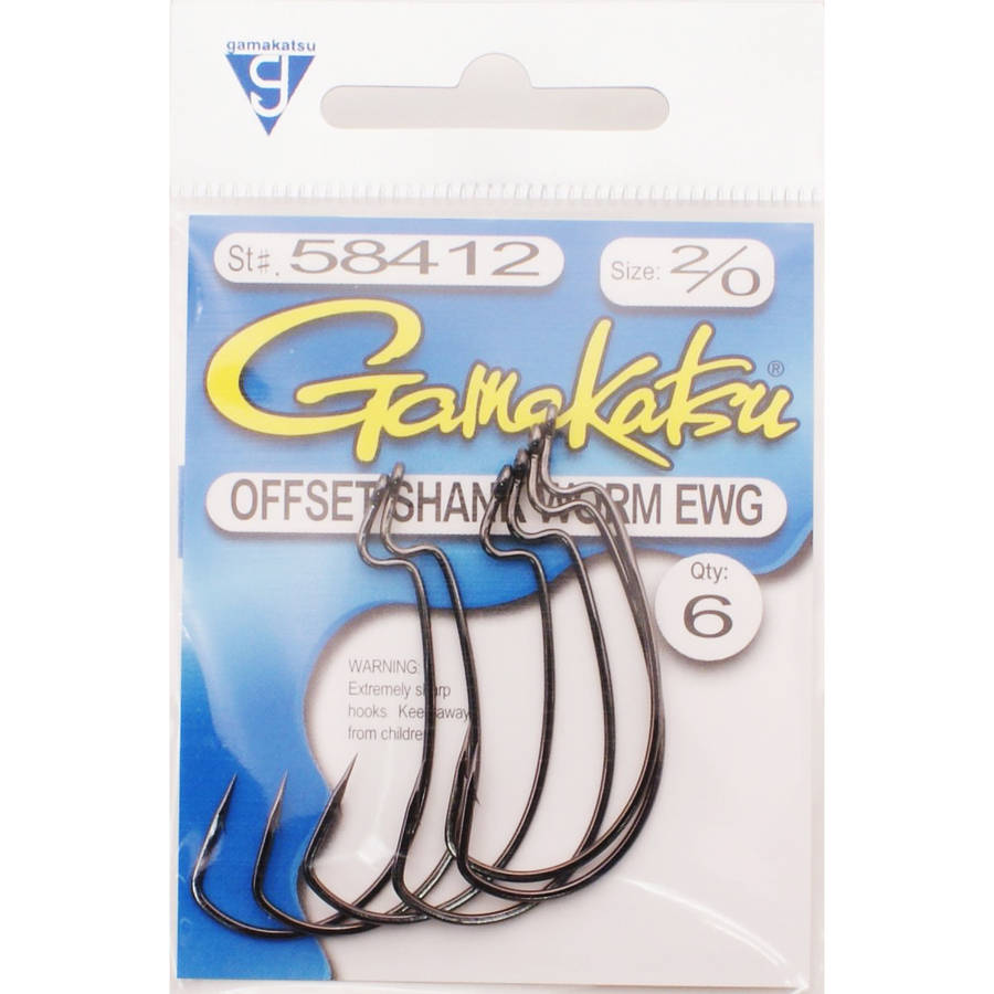 Gamakatsu Worm Offset EWG Hook in High Quality Carbon Steel  Size 2/0  NS Black  6-Pack