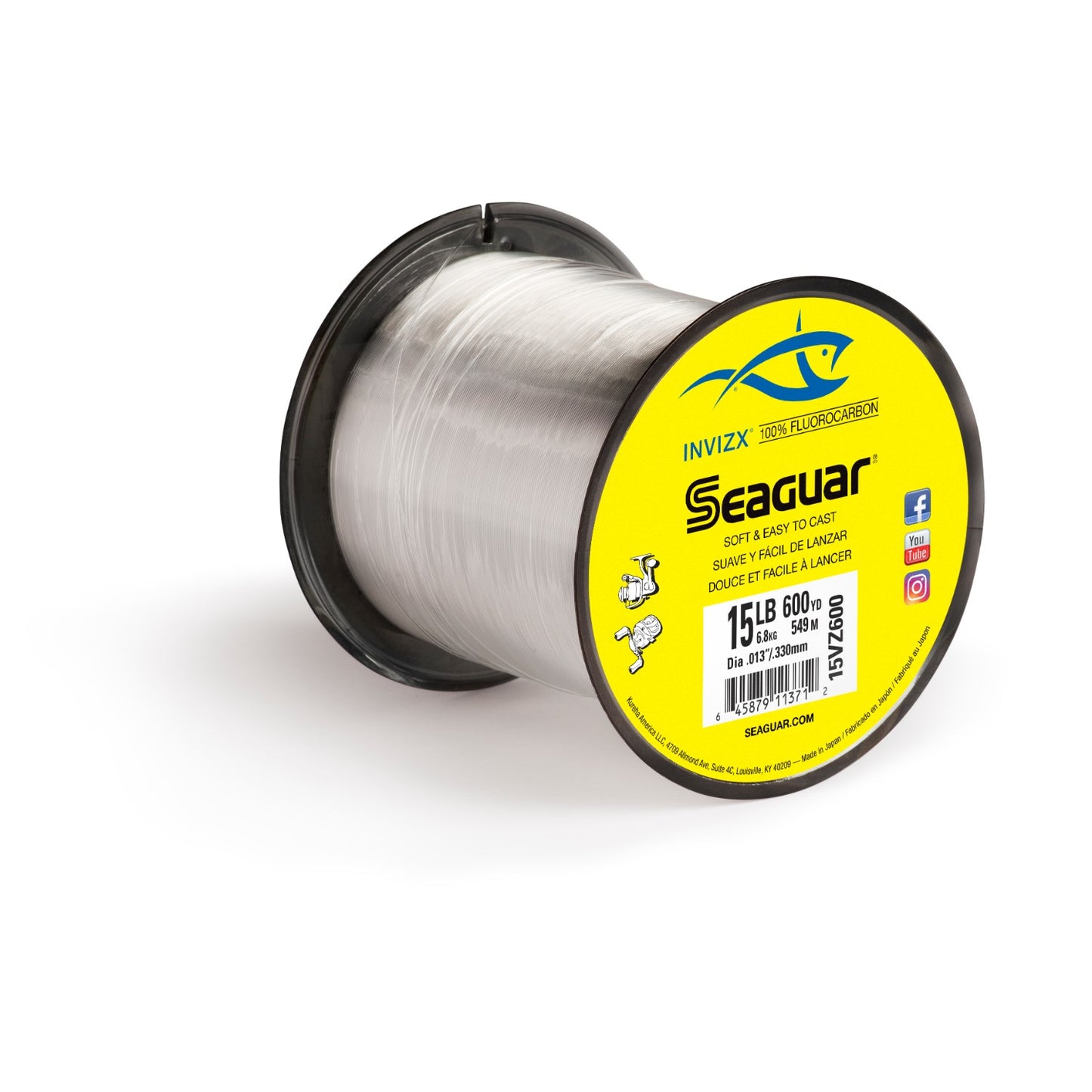 Seaguar InvizX Freshwater 100% Fluorocarbon Fishing Line 10lbs  600yds Break Strength/Length - 10VZ600